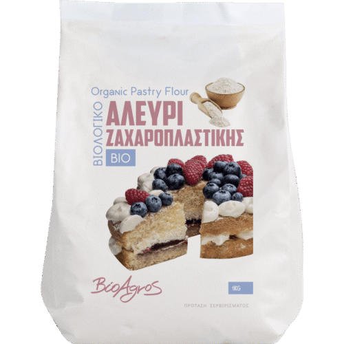 Συσκευασία αλεύρι ζαχαροπλαστικής BioAgros BIO με τούρτα